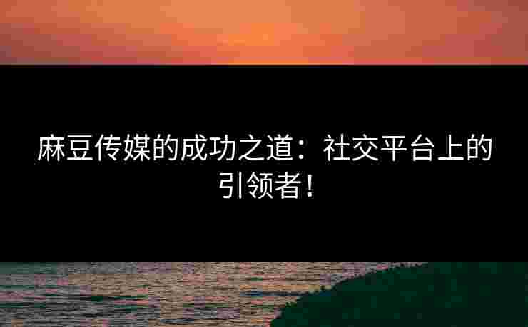 麻豆传媒的成功之道：社交平台上的引领者！